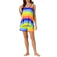 thumbnail image 1 of Conjuntos de pijama para mujeres INSPIRE CHIC, camisetas sin mangas con pantalones cortos, atuendos de lounge a rayas coloridas con bolsillos, 3XL azul, 1 of 6