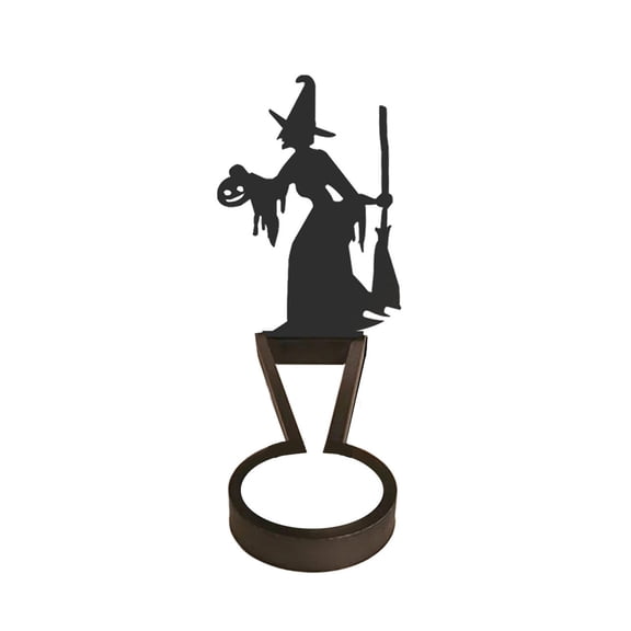 5.11 in Halloween Classic Witch Silhouette Candle Holder, Spooky Shadow Caster Tealight Base for Tiered Tray Centerpiece