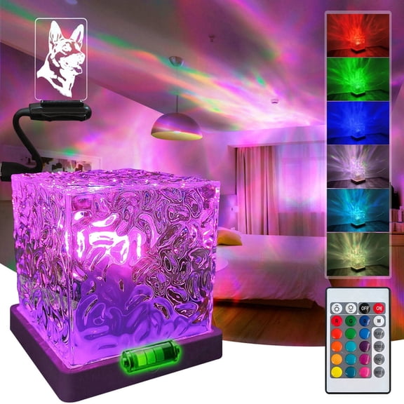 Masshomi Rechargeable Ocean Wave Projector Light, 16 Colors Water Ripple Effect 4 Lighting Modes, Aurora Cube Lamp Remote & Touch Control, Portable Ambient Night Light for Bedroom Kids Room Decor