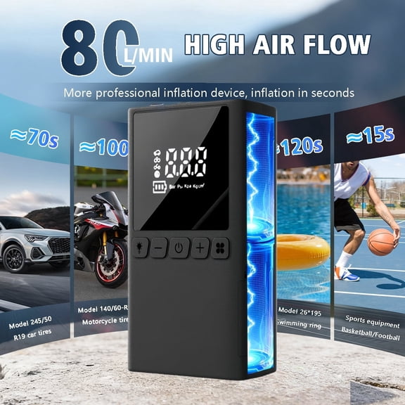 Auto Compressor Tire Inflator | Digital Portable Air Compressor with Auto Shut-Off & LED Light | 150 PSI Fast Inflation for Car Tires, Bikes, Balls