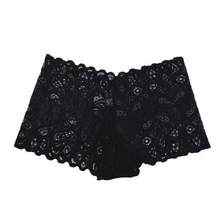 BYHONG Elegant Lace Boyshorts for Women: Breathable Hollow Out Underwear with Comfort Fit Design Panties for Women Black XL