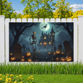 thumbnail image 5 of Spooky Scene Halloween Banner Gothic Theme Pumpkin Lantern Skeleton Design Cemetery Setting for Halloween Party Event Decor, 5 of 5