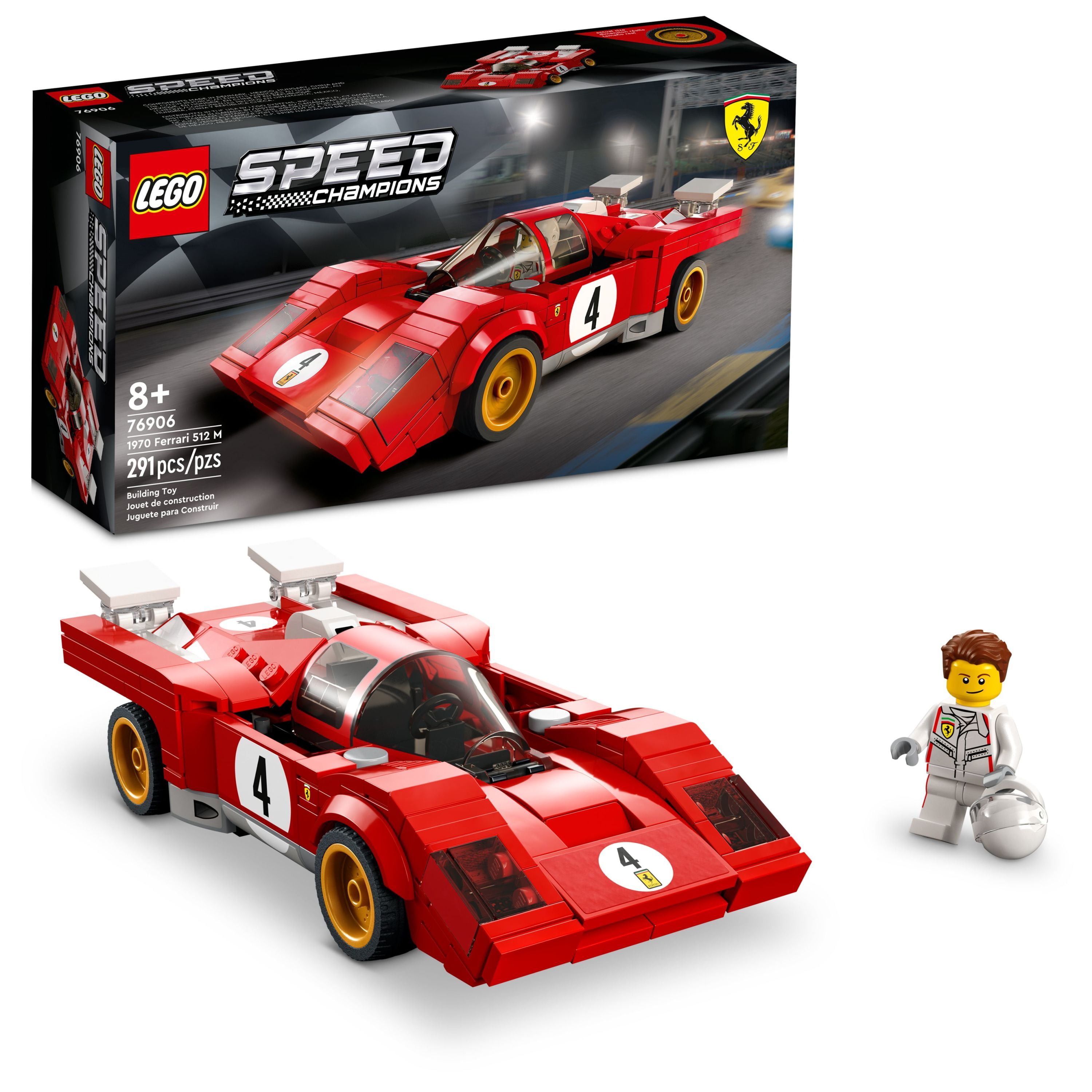 LEGO Speed Champions 1970 Ferrari 512 M 76906 Sports Red Race Car Toy, Collectible Model Building Set with Racing Driver Minifigure