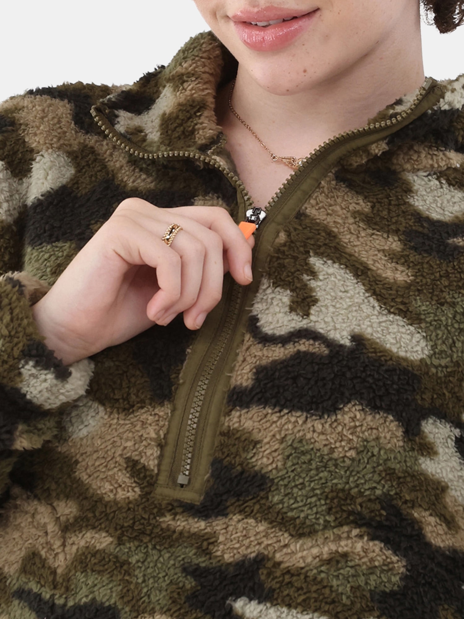 No Boundaries Half Zip Plush Pullover with Pockets, Women's