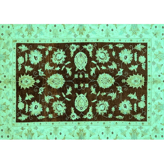 Ahgly Company Machine Washable Indoor Rectangle Oriental Turquoise Blue Traditional Area Rugs, 2' x 5'