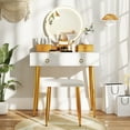 thumbnail image 3 of Patiojoy Makeup Vanity Set Dressing Vanity Desk w/ Mirror & 3-Color Dimmable LED Lights White, 3 of 9