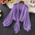 thumbnail image 2 of Ladies' Floral Print Long Sleeve Cardigan Sweater Pullover Loose Fit Lightweight Knit Spring Summer Vacation Beach Cover Up | CSEONE,Purple L, 2 of 9