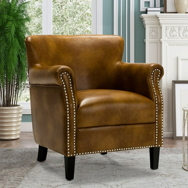 Hallie Club Top-Grain Leather Chair, Assorted Colors