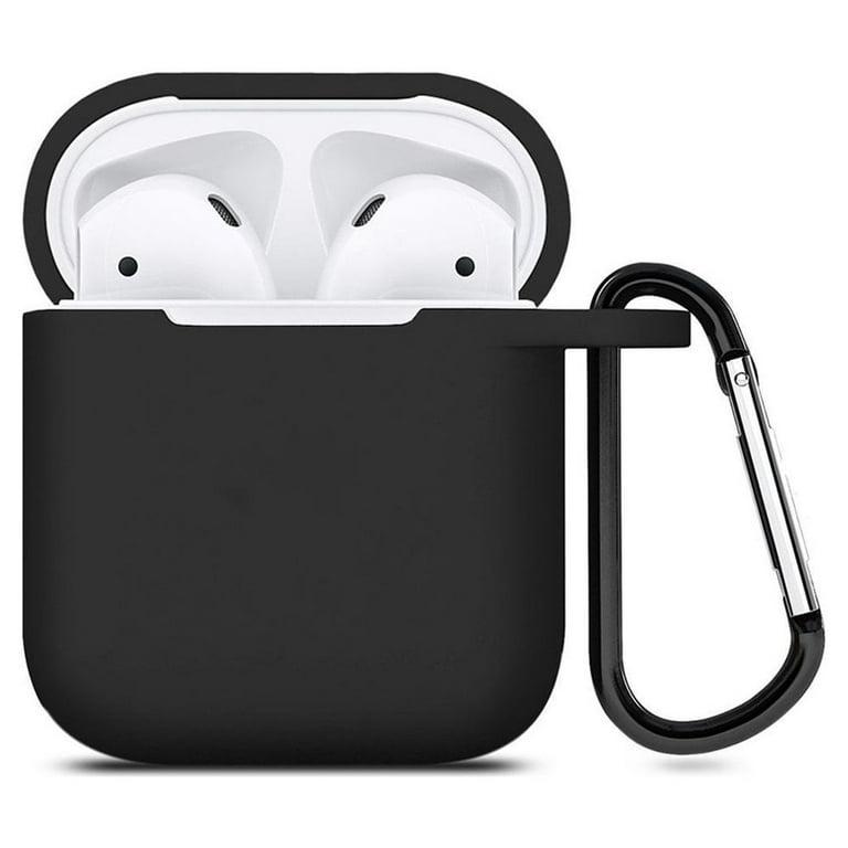 AirPods Case- Silicone Protective Shockproof Case Cover Skins with Keychain  Compatible with Apple AirPod 2 & 1, Black