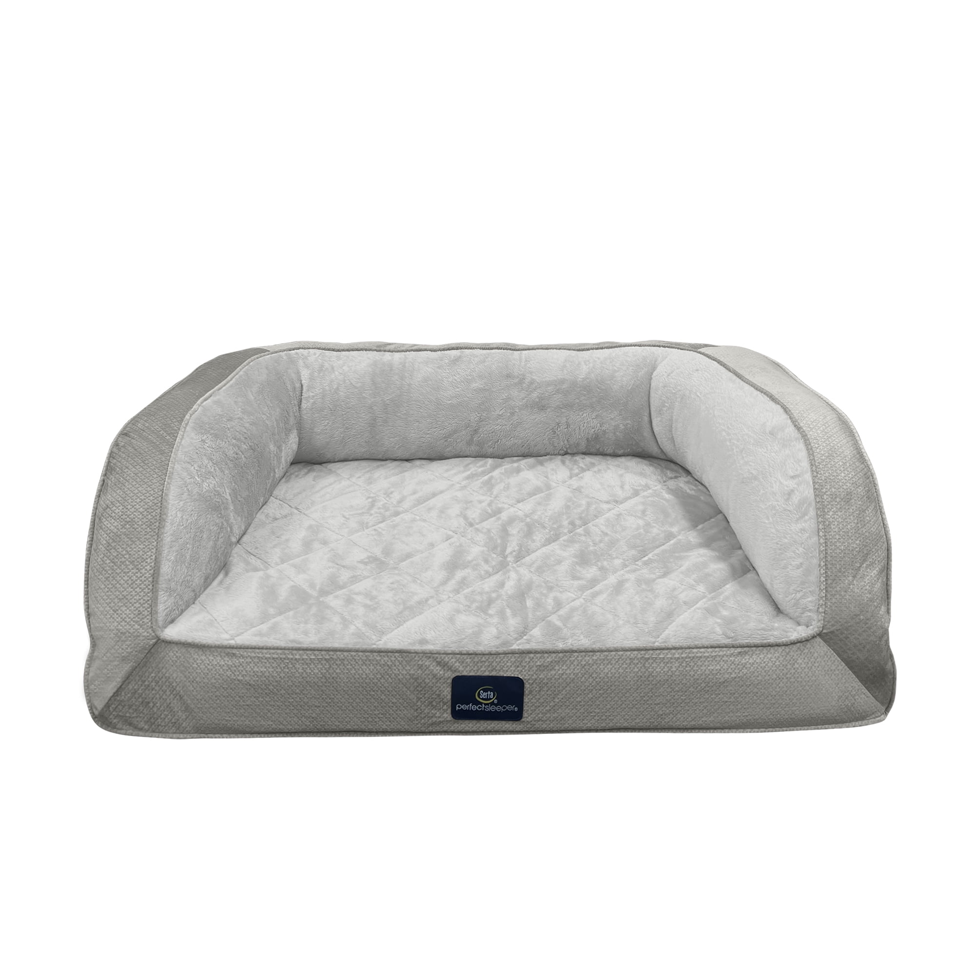 Serta Quilted Orthopedic Bolster Couch Cat & Dog Bed, Gray, Large