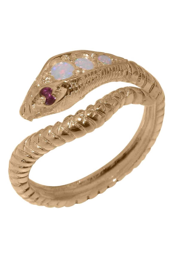 LBG British Made 10k Rose Gold Natural Opal & Ruby Womens Band Ring - 33 size options - Size 7.75