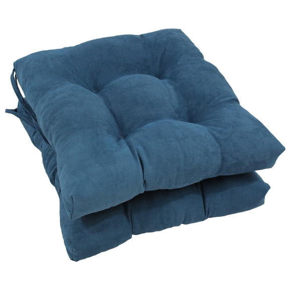 Blazing Needles 16 in. Solid Microsuede Square Tufted Chair Cushions, Indigo - Set of 6
