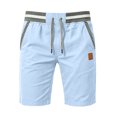 thumbnail image 3 of WRFWUL Men's Contrast Striped Pockets Cotton Linen Shorts Drawstring Waist Leather Patch Bermuda Shorts Summer Casual Beach Outfits, 3 of 5