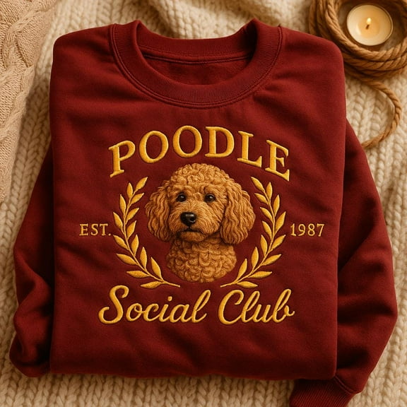 Poodle Social Club Embroidered Sweatshirt, Poodle Mom Gift, Dog Lover Sweater, Poodle Dad Shirt, Custom Dog Breed Crewneck