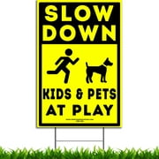 Vibe Ink 12" x 18" Slow Down - Kids & Pets at Play Neighborhood Street Caution Yard Signs - Lawn Sign with Metal Stake