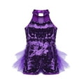 thumbnail image 3 of Haitryli Kids Girls Sequins Ballet Hip-Hop Latin Jazz Dance Tutu Dress Leotard Stage Performance Costume Purple 5, 3 of 6