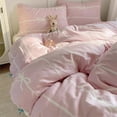 thumbnail image 4 of Pink and White Striped Duvet Cover Set 3-Piece Bow Stripes Bedding Set Bowknot Quilt Cover with Zipper Closure & Corner Ties Queen Size, 4 of 4