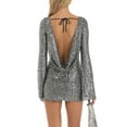 thumbnail image 5 of Women Spring Fall Party Mini Bodycon Dress Sequins Long Sleeve Tie-Up Backless Short Dress for Cocktail Club Streetwear, 5 of 6