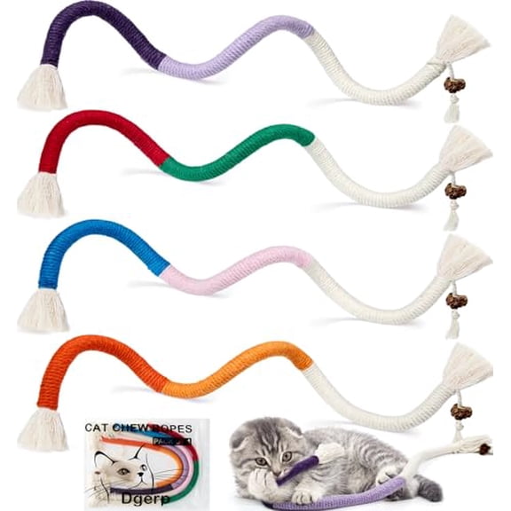 Cat Chew Ropes 4Pcs,Cat Toys for Indoor Cats with Refillable Natural Catnip,Safe Teeth Cleaning Chew Toys,Interactive Kitten Nip Toys and All Breeds (19.5 Inches)