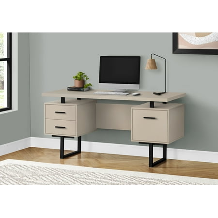 UPC: 0680796050641 | Computer Desk  Home Office  Laptop  Left  Right Set-up  Storage Drawers  60 L  Work  Metal  Laminate  Beige  Black  Contemporary  Modern