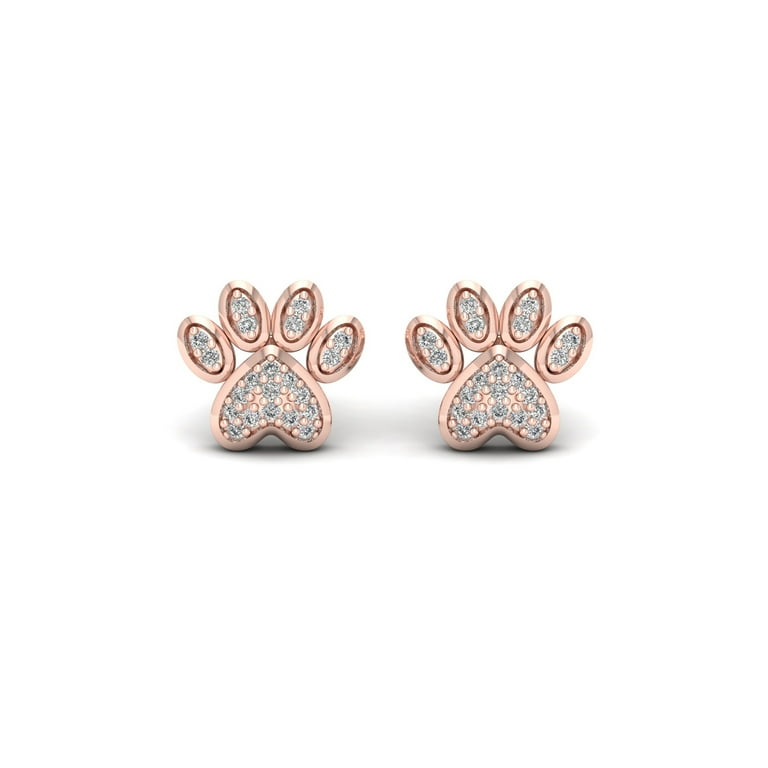1 10Ct TDW Diamond 10K Rose Gold Dog Paw Print Earrings Walmart