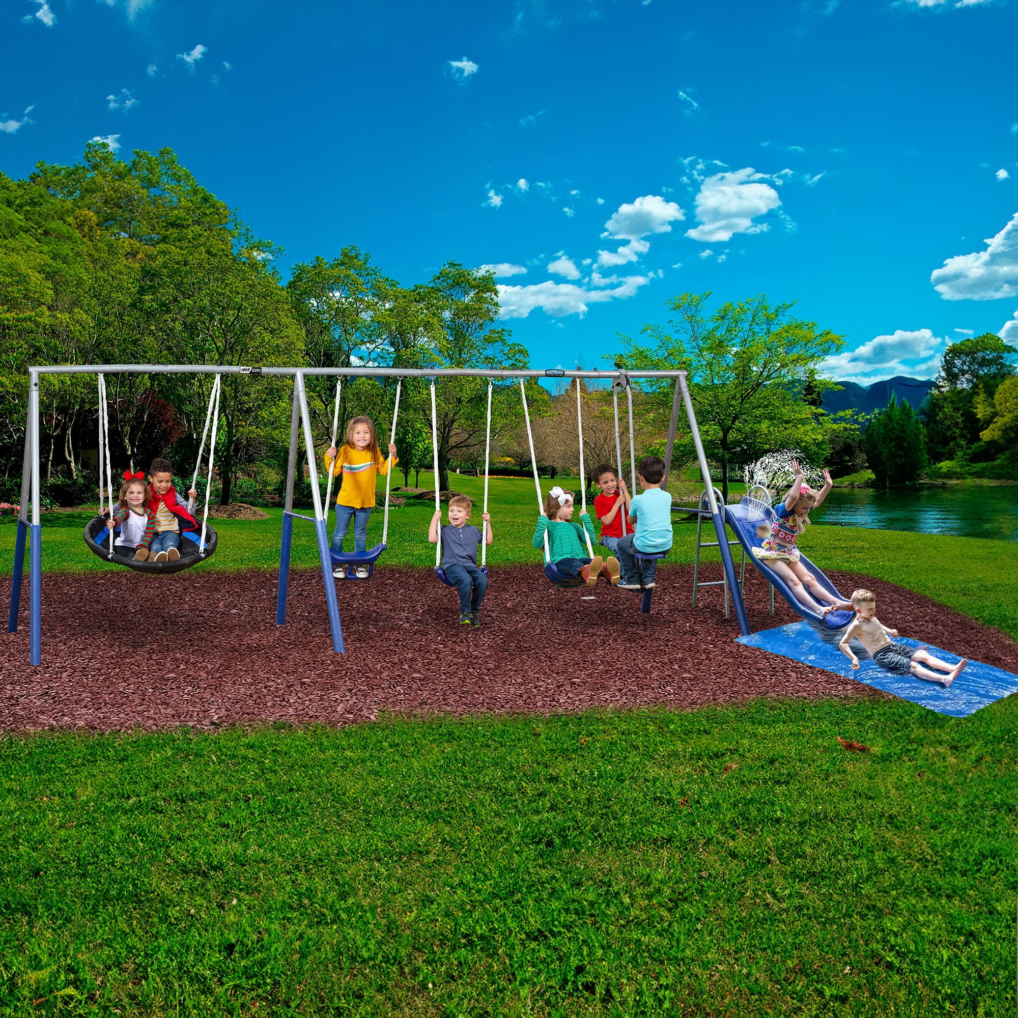 XDP Recreation Fun Always Outdoor Playground, Water Slide, Super Disc Swing