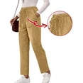 thumbnail image 7 of Womens Corduroy Pants Casual Elastic High Waisted Straight Leg Pull On Trousers Loose Comfy Slacks with Pockets Yellow L, 7 of 7