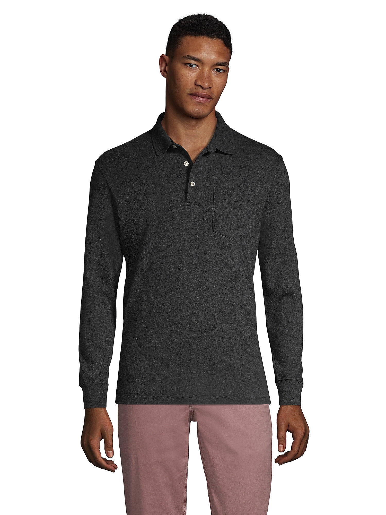 Lands' End Men's Long Sleeve Super Soft Supima Polo Shirt with Pocket