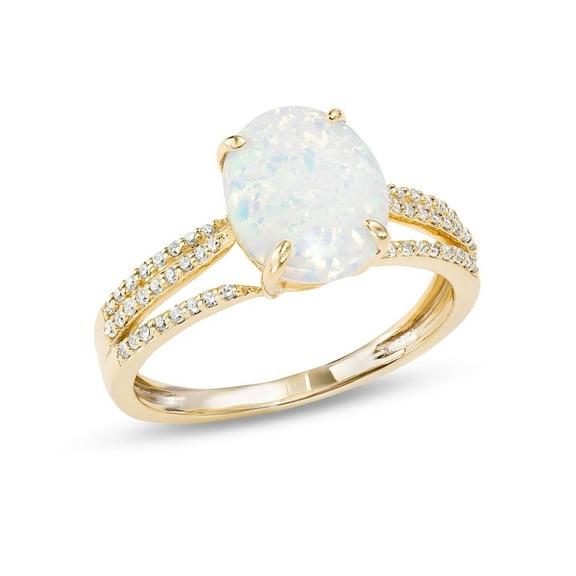 Dazzlingdaimonds jewels 2.00 Ct Oval Cut Opal & White Diamond Engagement Wedding Triple Row Split Shank Band Ring 14K Yellow Gold Plated 925 Sterling Silver For Women's -4