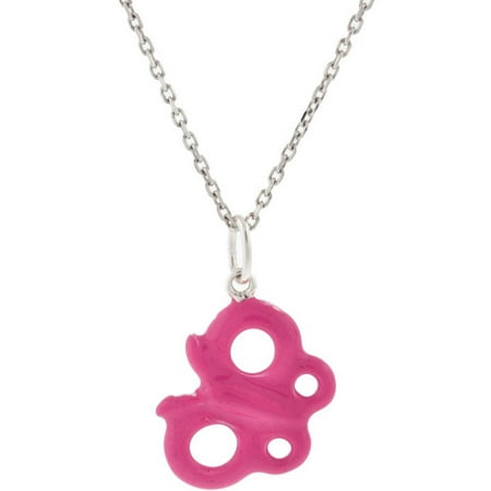 - Pori Jewelers Sterling Silver Pink Butterfly Enamel Kids' Charm Pendant Necklace, 16