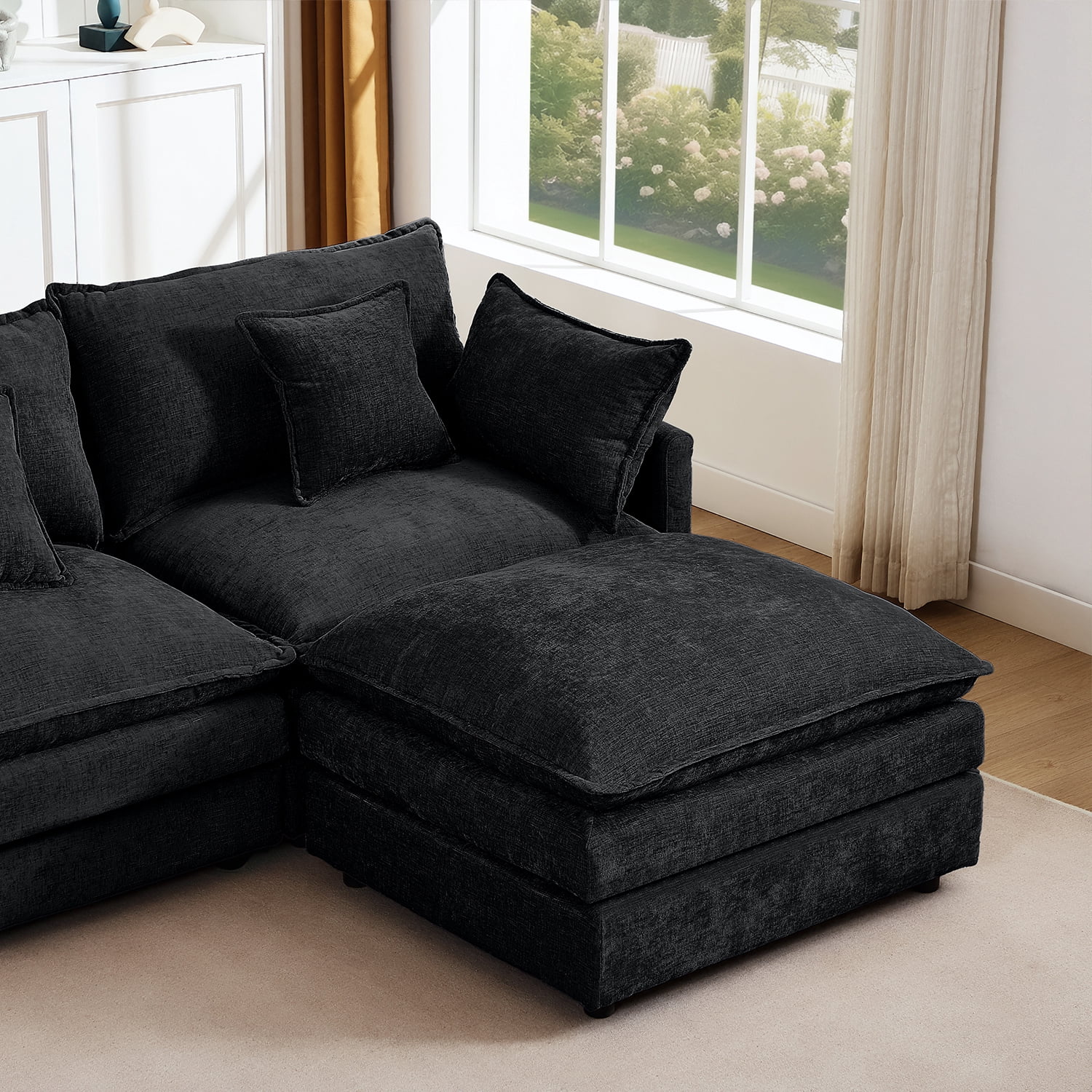 MOONMISS Modular L Shaped Sectional Sofa with Ottoman Chenille 3 Seat Comfy Cloud Couches
