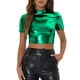 thumbnail image 1 of INSPIRAR CHIC Blusas Cortas de Cuello Mock para Mujeres con Manga Corta Metálicas XL Verde, 1 of 6