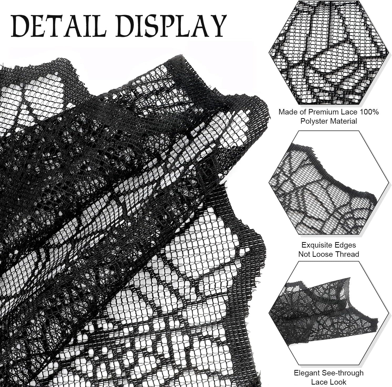 Halloween Lace Table Runner 72x18 Inch with Spider Web Design for Party Decor