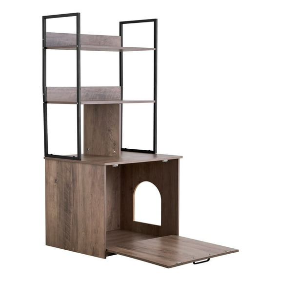KFFKFF Cat Litter Box Enclosure Cabinet, 23.6 in Hidden Litter Box with Storage Shelves, Stylish Design, Waterproof Cat Washroom Side Table, Suitable for Most Litter Boxes, Ideal for Living Spaces