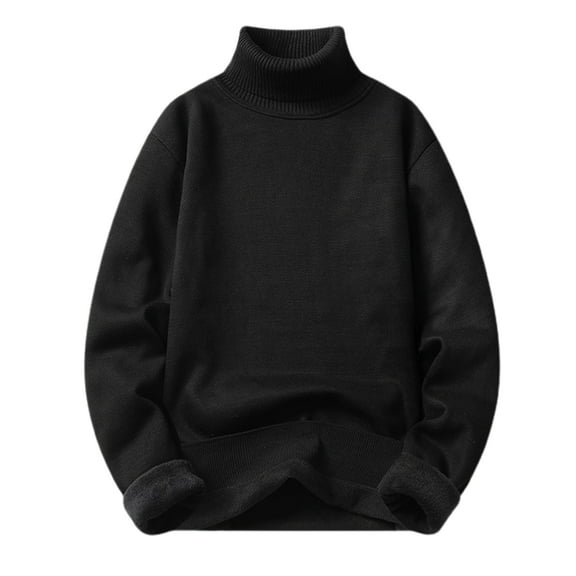 comerut Turtleneck Long Sleeves Fleece Lining Ribbed Trim Men Sweater Autumn Winter Solid Color Thickened Warm Sweater Jumper Daily Clothing