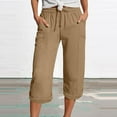 thumbnail image 2 of ShomPort Lightweight Capris For Women Elastic Waist Rolled Hem Pocket Capri Pants With Drawstring Everyday Basic Pants, 2 of 5