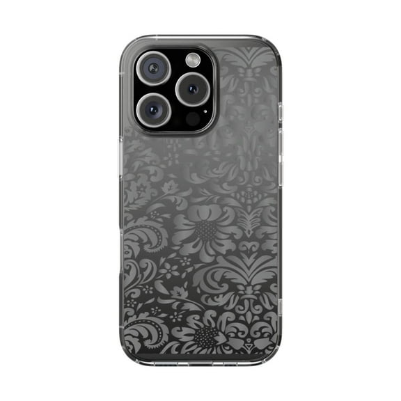 Clear Hybrid Shockproof Case for Apple iPhone 16 PRO - Elegant Grey Floral Patterns