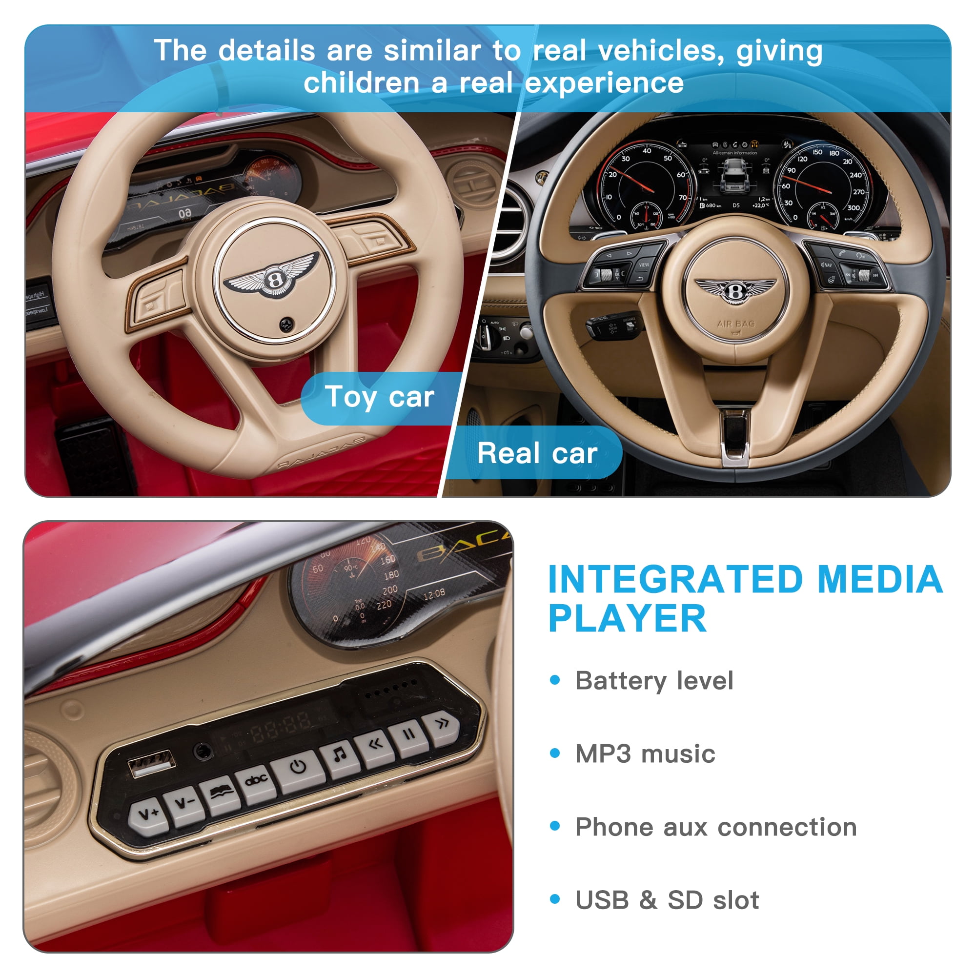 CIPACHO Licensed Bentley Mulsanne 12 V Kids Electric Ride On Cars Battery Powered Sports Car Toy, Parents Control, Sound System, Red CIPACHO Licensed Bentley Mulsanne 12 V Kids Electric Ride On Cars Battery Powered Sports Car Toy, Parents Control, Sound System, Red