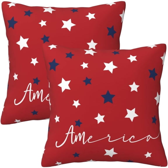 4th of July Pillow Covers 16x16 Set of 2, Memorial Day Patriotic Throw Pillows Holiday American Flag Rustic Blue Red Stars Decorative Pillowcase Cushion Cover for Independence Day Home Outdoor Decor