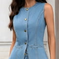 thumbnail image 3 of Women 2 Piece Denim Set Button Sleeveless Jean Vest Wide Leg Jeans Palazzo Pants Dressy Casual Outfits Lounge Sets, L, 3 of 5