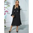 thumbnail image 3 of Women'S Long Sleeve Flared A Line Dress Wedding Guest Casual Semi Formal Office Lady Dresses with Belt Black L, 3 of 8
