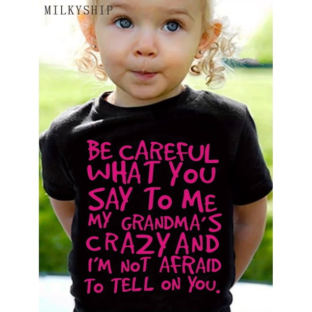 MILKYSHIP Girls' Summer Fashion T-Shirt, Cute Crew Neck Cotton Knit Top with "Be Careful What You Say to Me" Letter Print, Short Sleeve Casual Tee for Kids