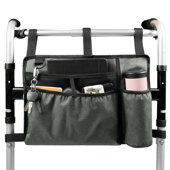 Walker Bag with Cup Holder Large Capacity Storage Pouch Wheelchairs Storage Organizer Bag Walker Rollator Storage Bag Folding Storage Pouch for Seniors Elderly Handicap