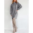 thumbnail image 2 of ZAXARRA Femmes Automne Mini Robe Longue Lanterne Manche Tortue Cou Couleur Unie Robe Ceinturée Casual Pull Robe, 2 of 7