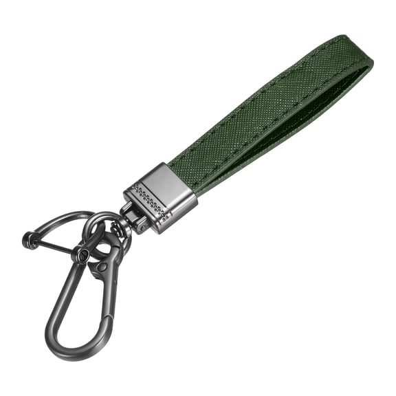 6 Inch Leather Keychain, Leather Key Fob Wristlet Car Key Chain Ring Clip with Anti-Lost D Ring Keychain Accessories Fit for Home Car, Dark Green