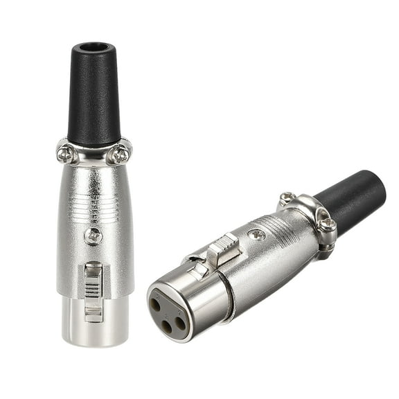 2pcs 3-Pin XLR Female Connector Adapter ,Microphone Mic Cable Plug Connector,Mic Audio Socket Silver Tone
