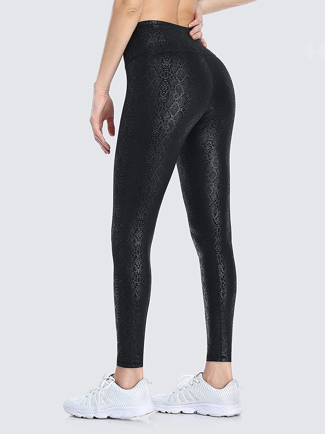 Women Faux Leather Leggings Leopard Print Liquid Shine Tummy Control Athletic Yoga Pants