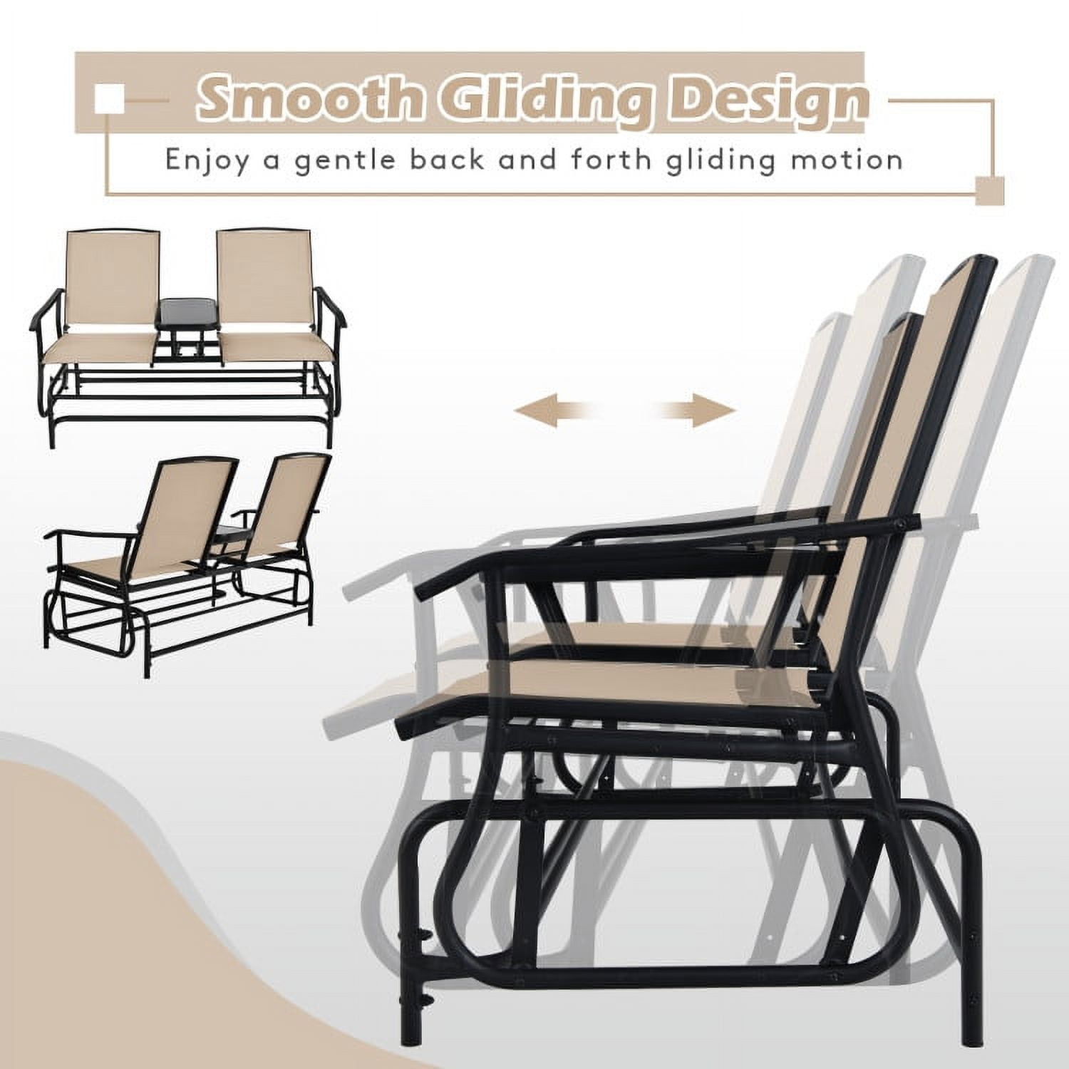 Aimee Lii Outdoor Patio Furniture Set, 2-Person Double Rocking Loveseat with Mesh Fabric and Center Tempered Glass Table, Light Brown