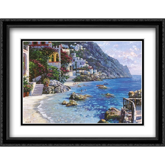 Capri del Mar 2x Matted 36x28 Large Black Ornate Framed Art Print by Howard Behrens