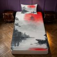 thumbnail image 4 of Homewish Japanese Style Twin Sheets, Ink Painting Nature Bedding, 3-Piece, 1 Flat Sheet, 1 Fitted Sheet and 1 Pillowcase, 4 of 6